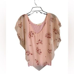 🆕NWT Peach Floral Overlay Blouse Size Medium